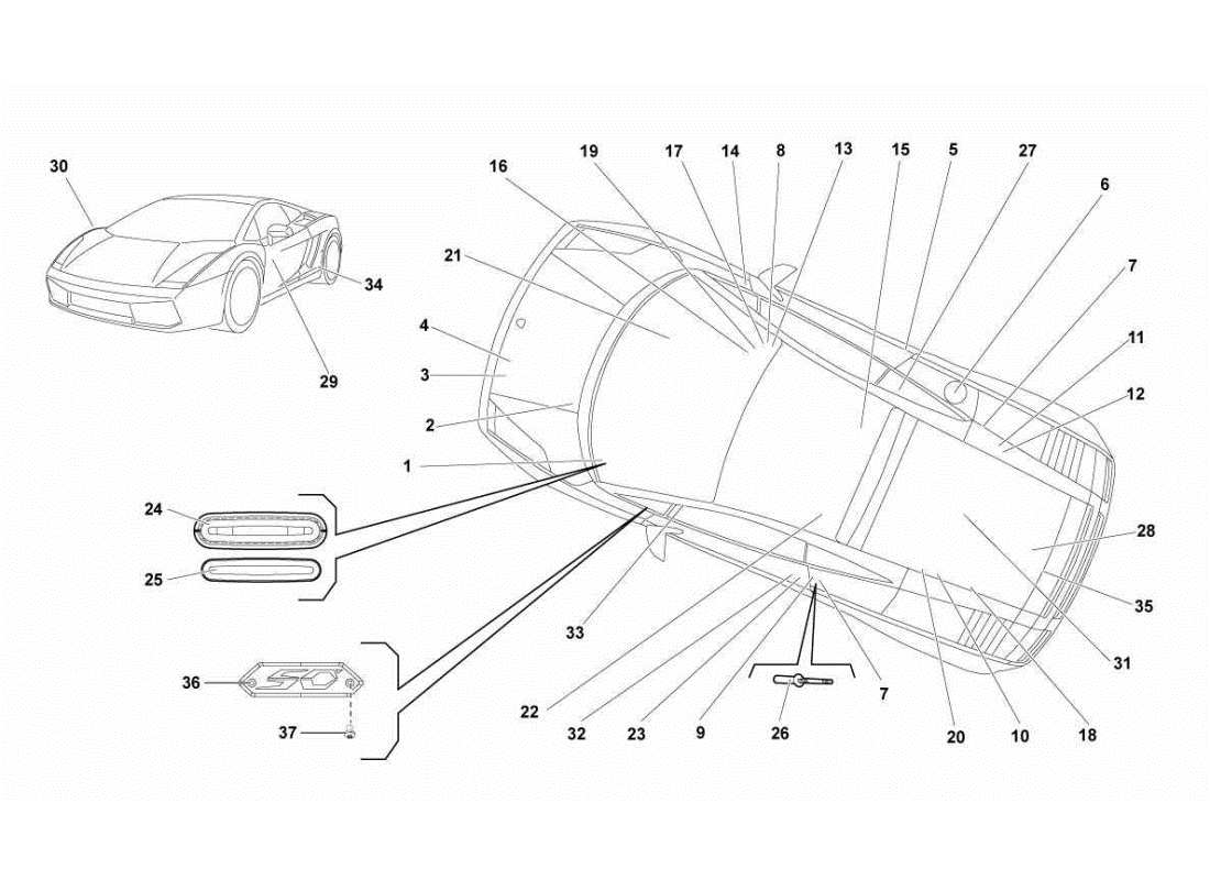 Lamborghini Gallardo STS II SC nameplates Parts Diagram