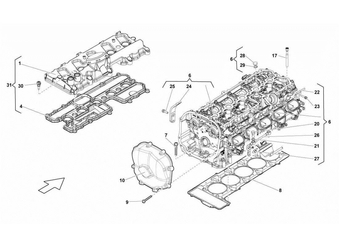 Lamborghini Gallardo STS II SC Left Cylinder Head And Cover 6-10 Parts Diagram