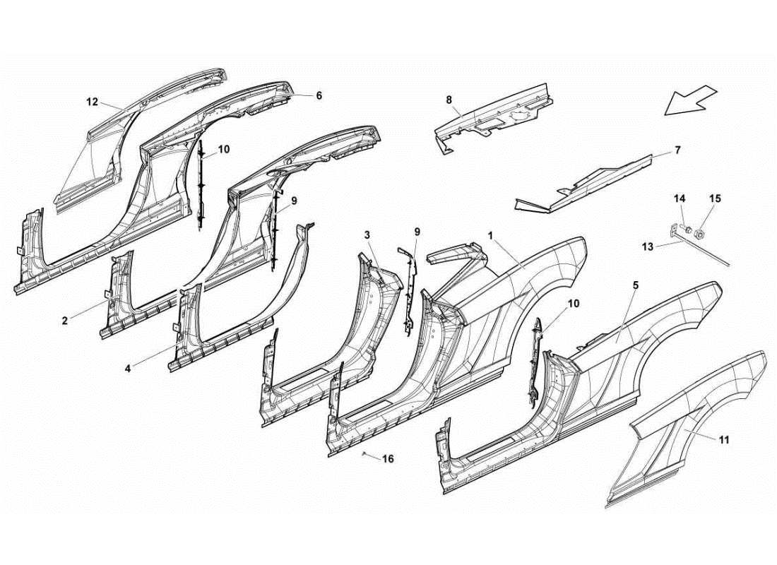 Lamborghini Gallardo STS II SC Rear Frame Attachments Parts Diagram