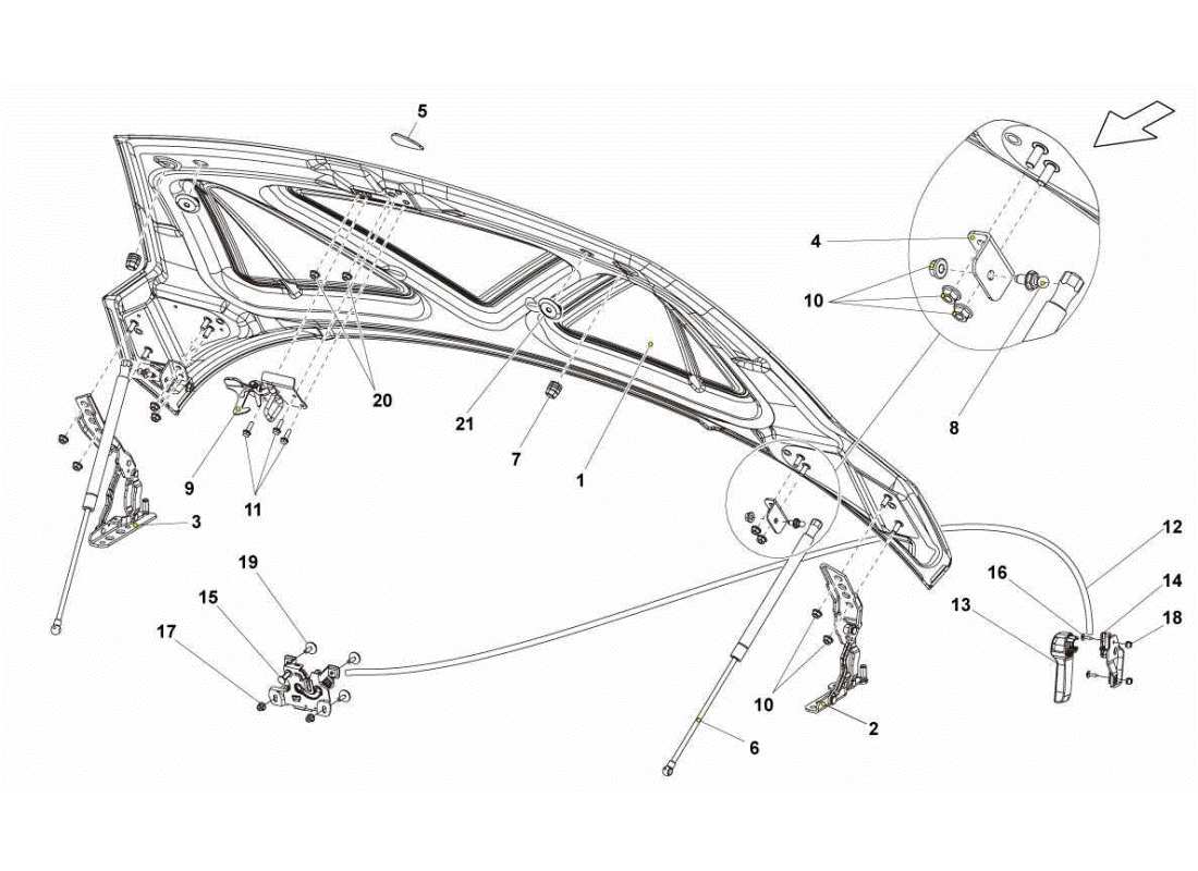 Lamborghini Gallardo STS II SC Front Hood Parts Diagram