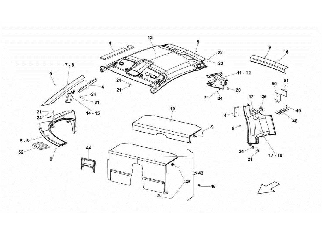 Lamborghini Gallardo STS II SC Passenger Compartment Trims Parts Diagram