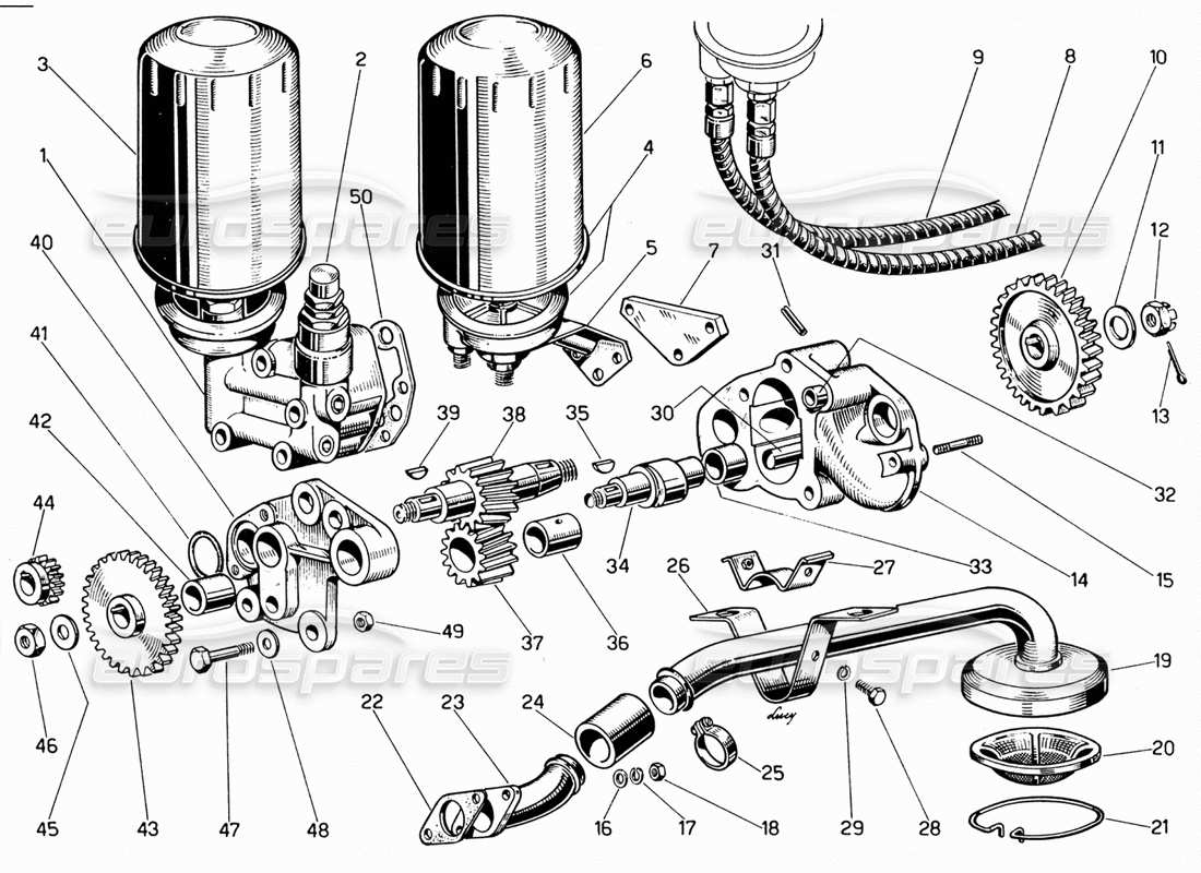 Ferrari 330 GT 2+2 Oil Pump and Filters Parts Diagram