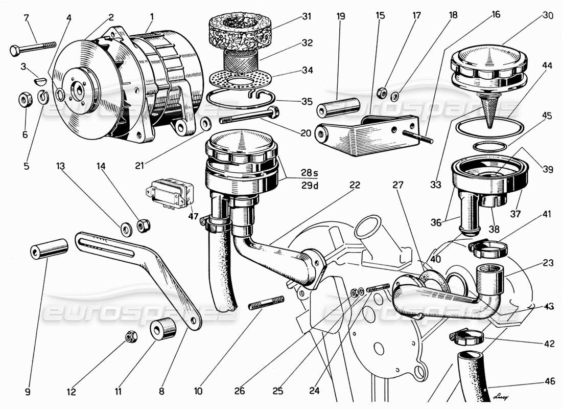 Ferrari 330 GT 2+2 Generator and Engine Breathers Parts Diagram