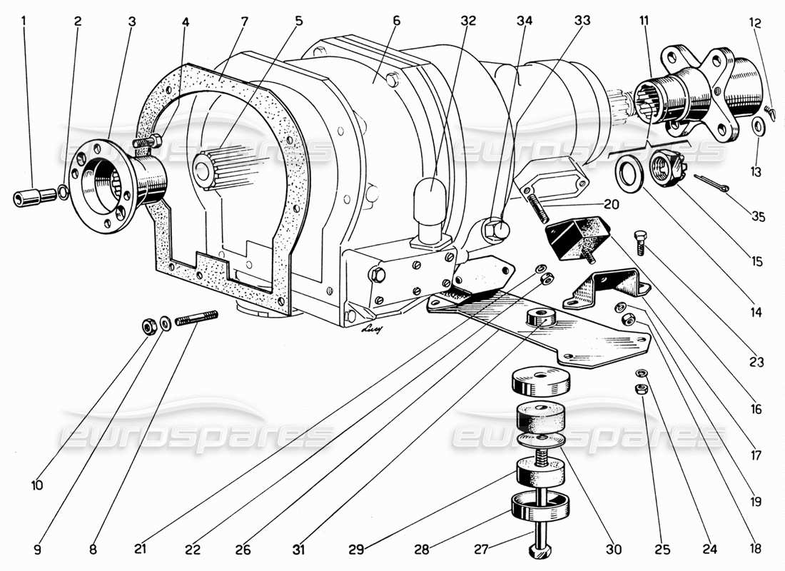 Ferrari 330 GT 2+2 Overdrive and Gearbox Clamping Parts Diagram