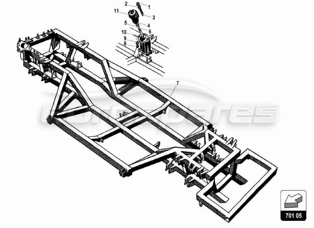 Lamborghini 350 GT Center Frame Elements Parts Diagram