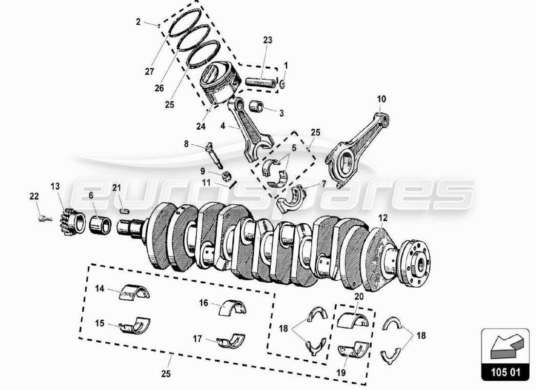 Lamborghini Miura P400S Cranksahft - Connecting Rod Parts Diagram