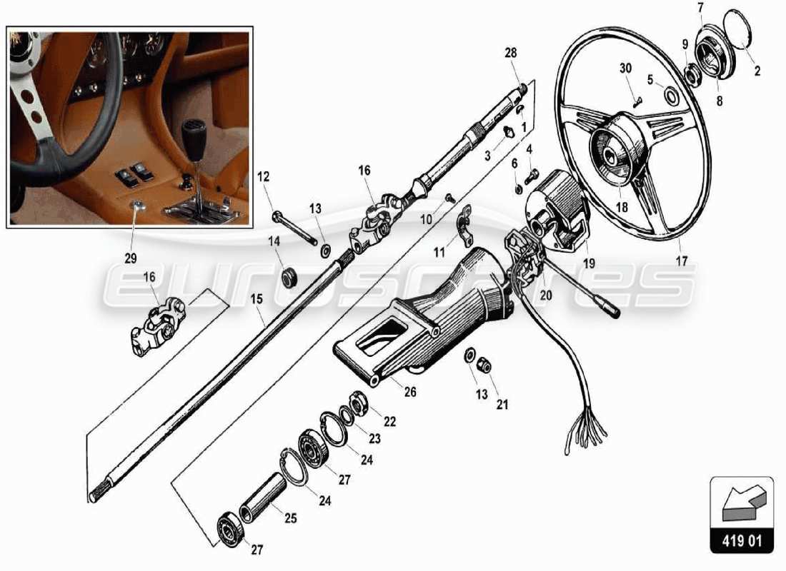 Lamborghini Miura P400S Steering Parts Diagram