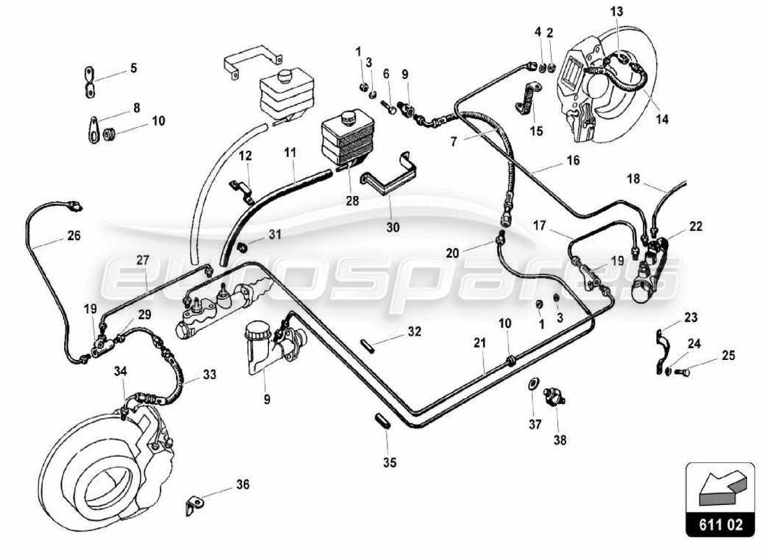 Lamborghini Miura P400S Brake System Parts Diagram