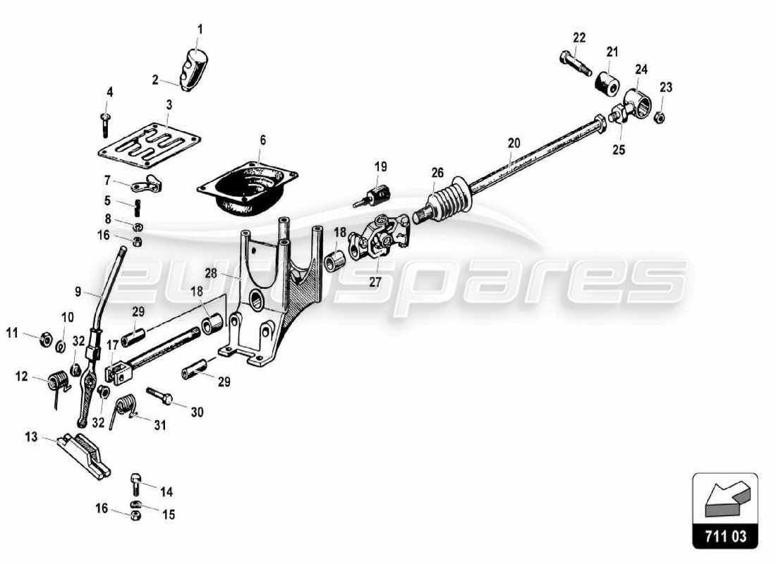 Lamborghini Miura P400S Manual Transmission Controls Parts Diagram