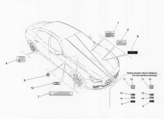 a part diagram from the Maserati Quattroporte M156 (2014 onwards) parts catalogue