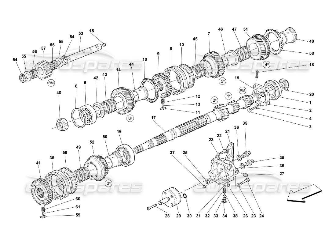 Ferrari 550 Maranello Main Shaft Gears and Clutch Oil Pump Parts Diagram