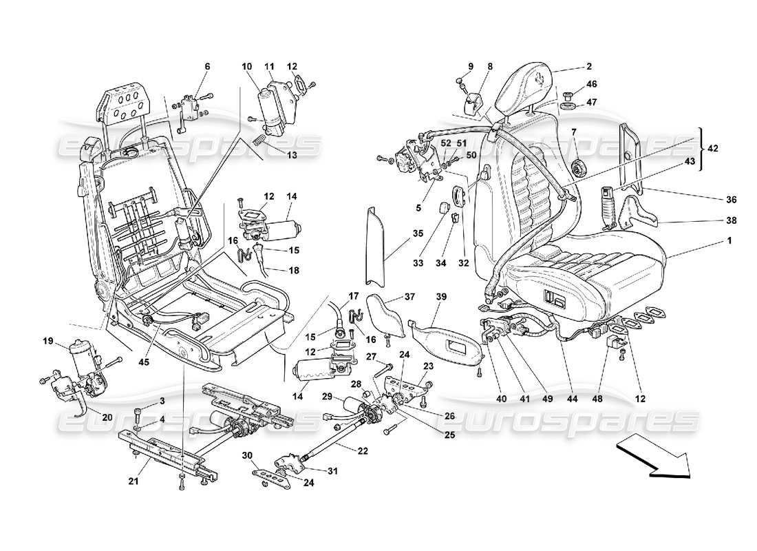 Ferrari 550 Maranello Seat and Safety Belts -Comfort Parts Diagram