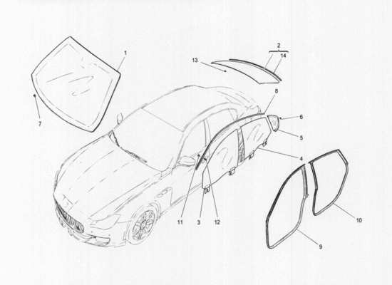 a part diagram from the Maserati Quattroporte M156 (2014 onwards) parts catalogue