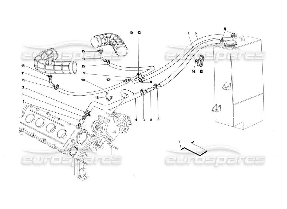 Ferrari 348 (1993) TB / TS Blow - By System Parts Diagram