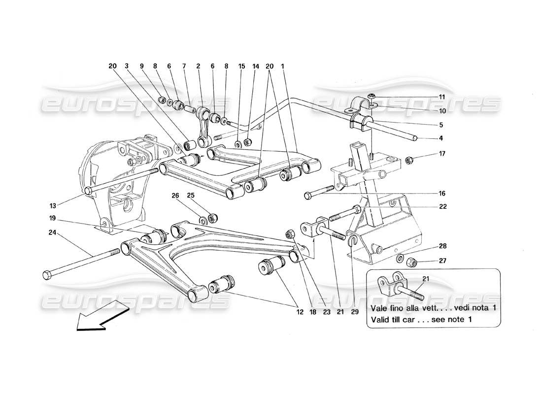 Ferrari 348 (1993) TB / TS Rear Suspension - Wishbones Parts Diagram