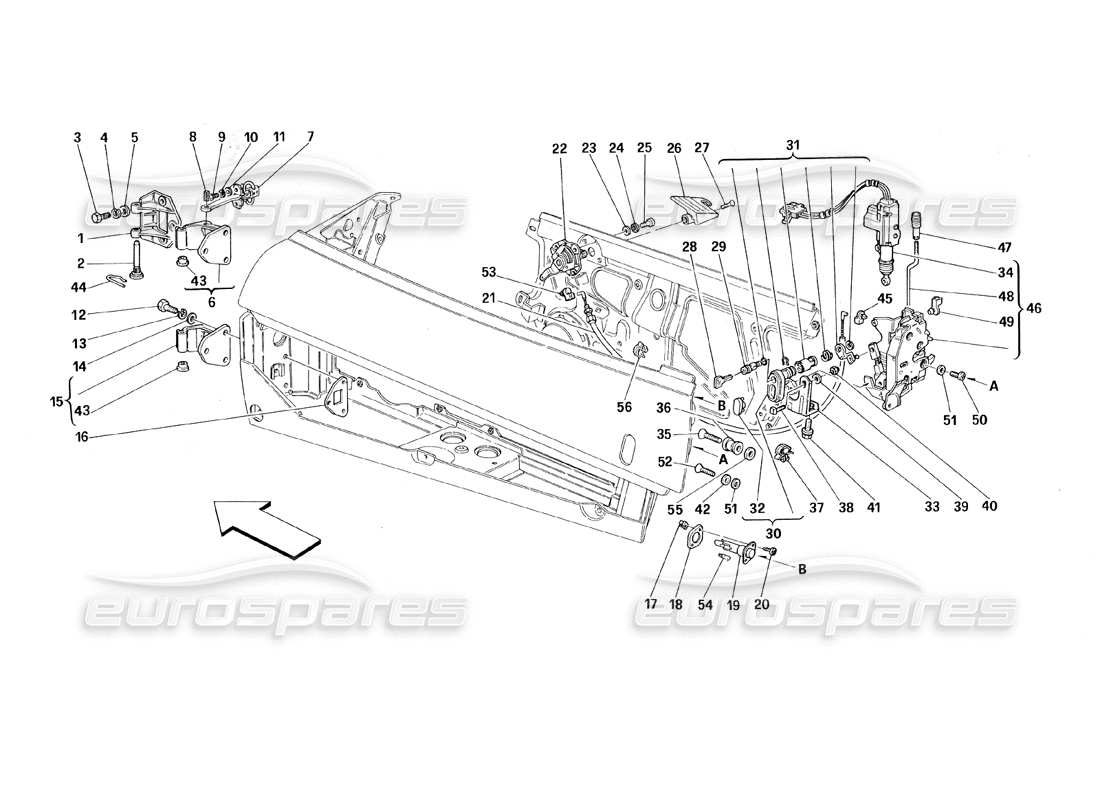 Ferrari 348 (1993) TB / TS Doors - Opening Control and Hinges Parts Diagram