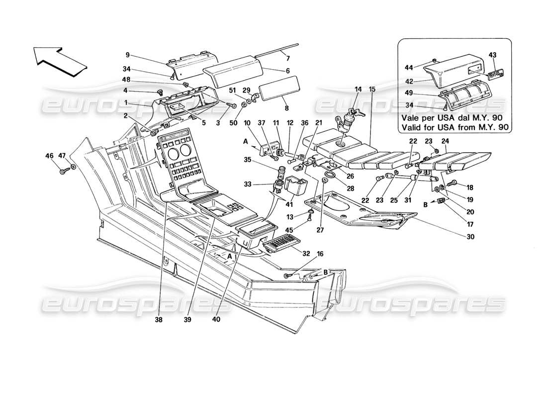 Ferrari 348 (1993) TB / TS tunnel - accessories Parts Diagram