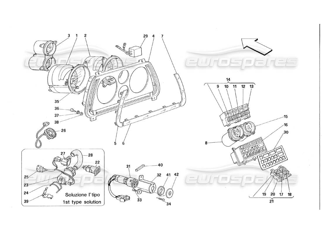 Ferrari 348 (1993) TB / TS Instruments Parts Diagram