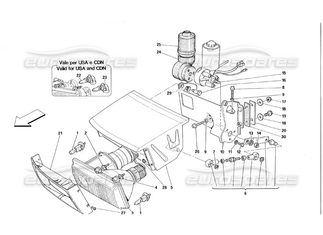 Ferrari 348 (1993) TB / TS Lights Lifting Device and Headlights Parts Diagram