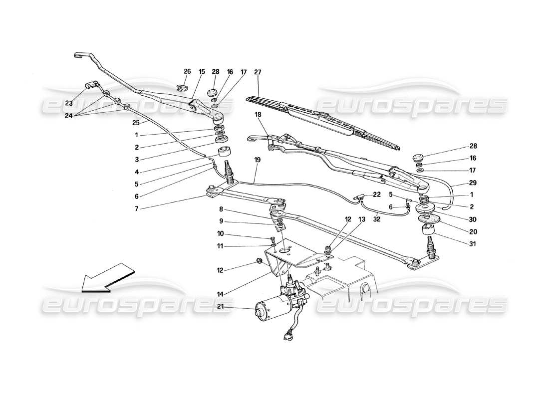 Ferrari 348 (1993) TB / TS Windshield Wiper and Movement Parts Diagram