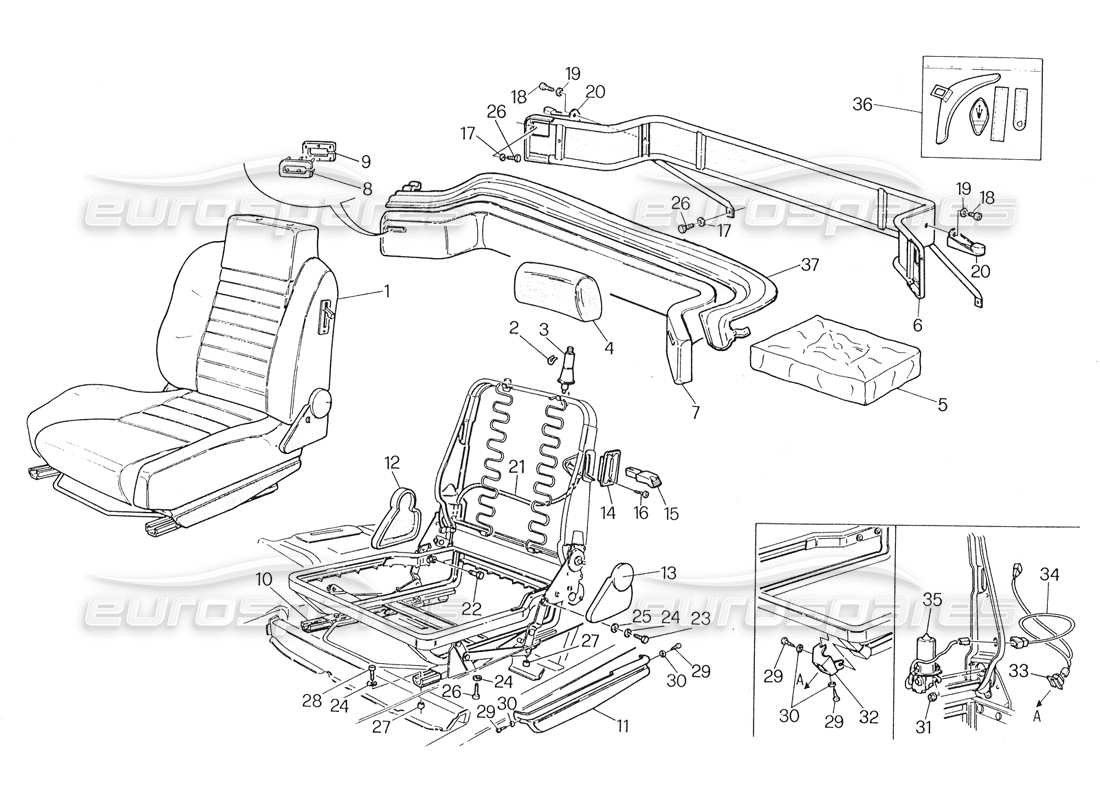 Maserati Biturbo Spider Front and Rear Seats Parts Diagram