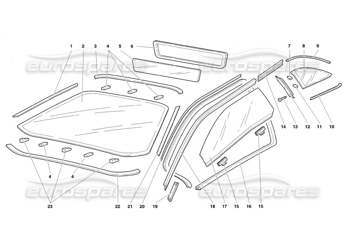 Lamborghini Diablo SV (1998) Windows Parts Diagram