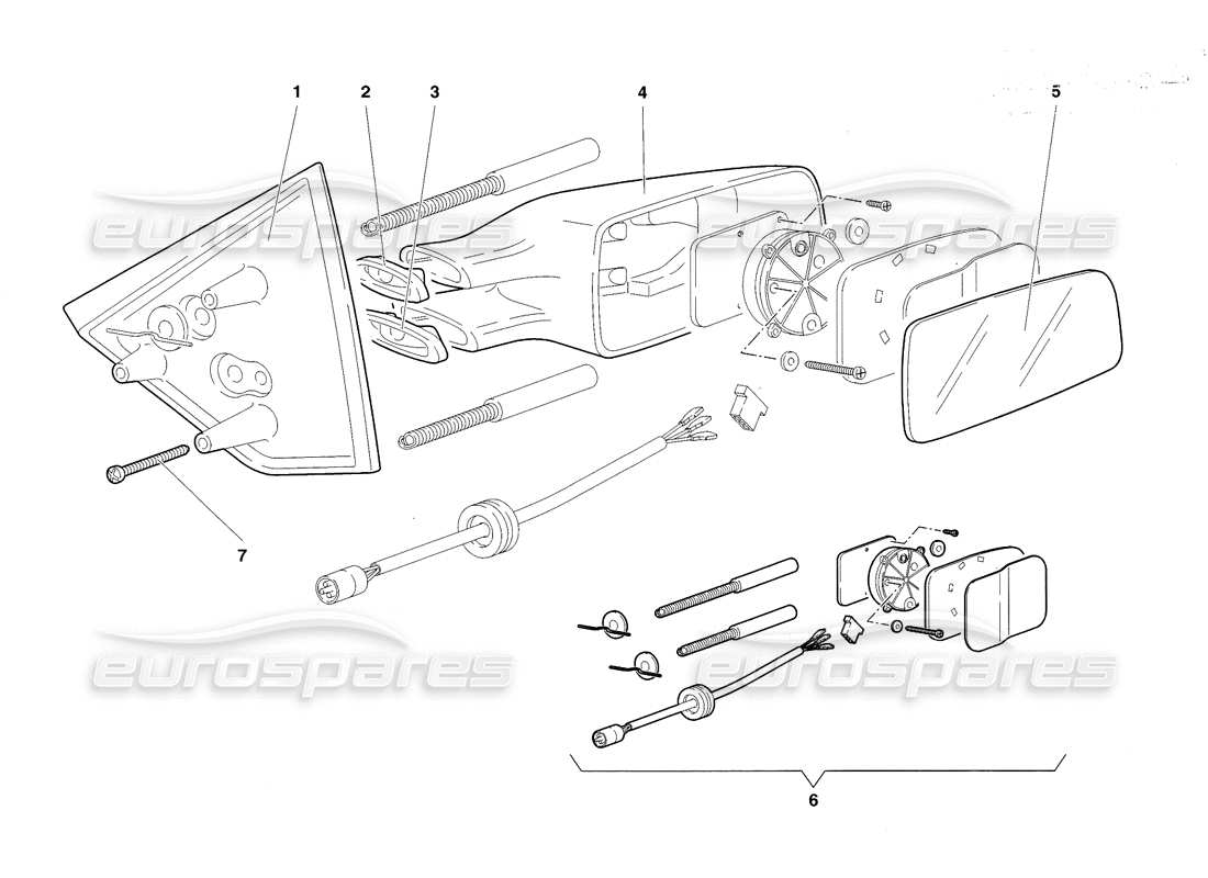 Lamborghini Diablo SV (1998) EXTERNAL REAR VIEW MIRRORS Parts Diagram