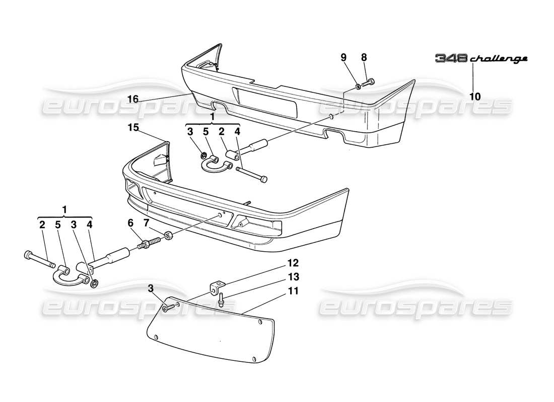 Ferrari 348 Challenge (1995) Tow Hooks - Headlight Guards - Bumpers Parts Diagram