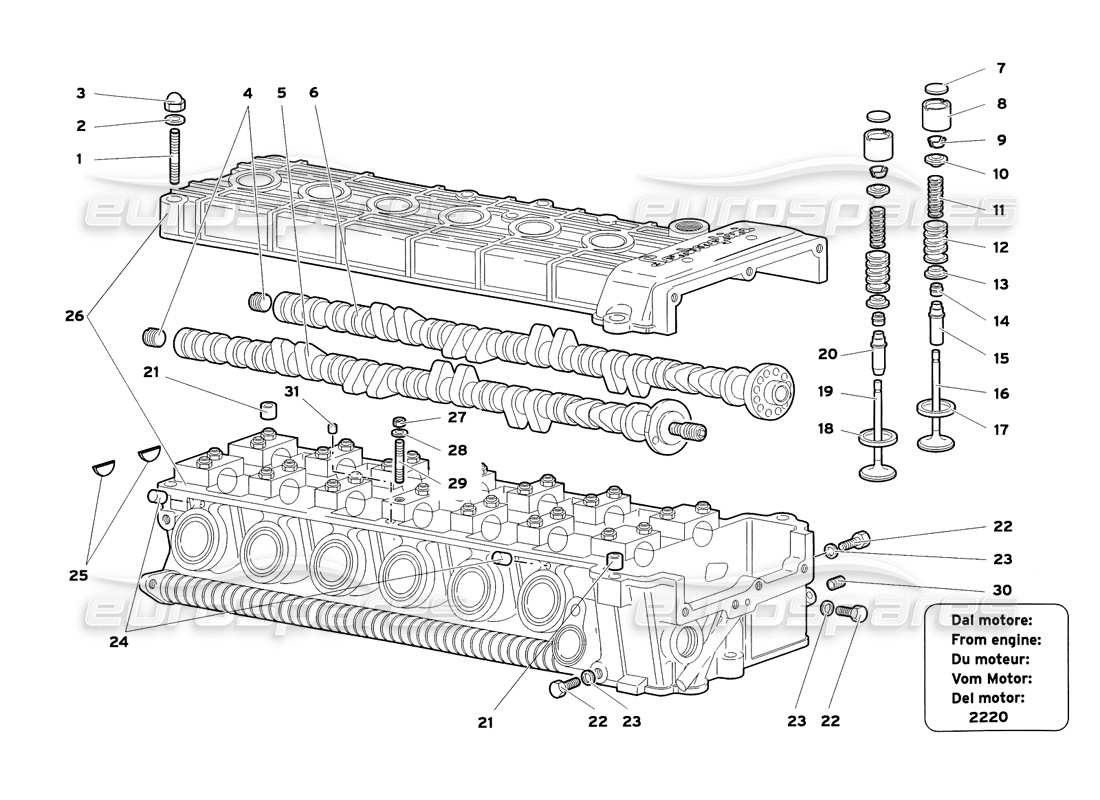 Lamborghini Diablo SV (1999) left cylinder head Part Diagram