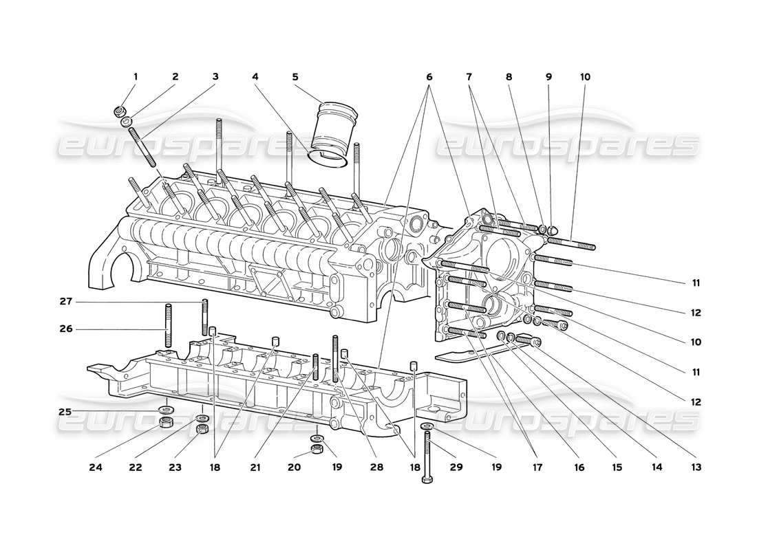 Lamborghini Diablo SV (1999) Crankase and Lower Mounting Parts Diagram