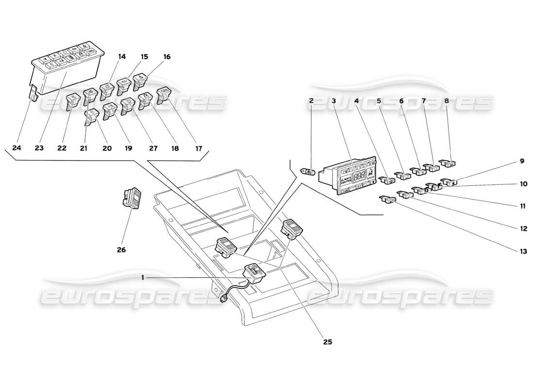 Lamborghini Diablo SV (1999) Tunnel Panel Instruments Part Diagram