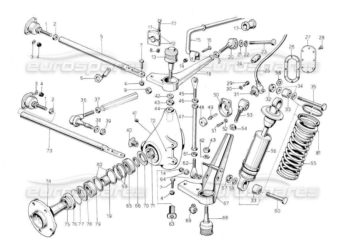 Lamborghini Countach 5000 S (1984) Front Suspension Parts Diagram