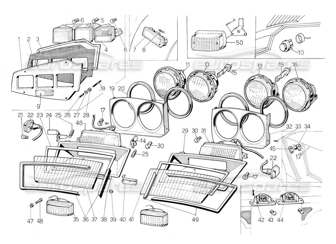 Lamborghini Countach 5000 S (1984) Headlamps and direction indicators Parts Diagram