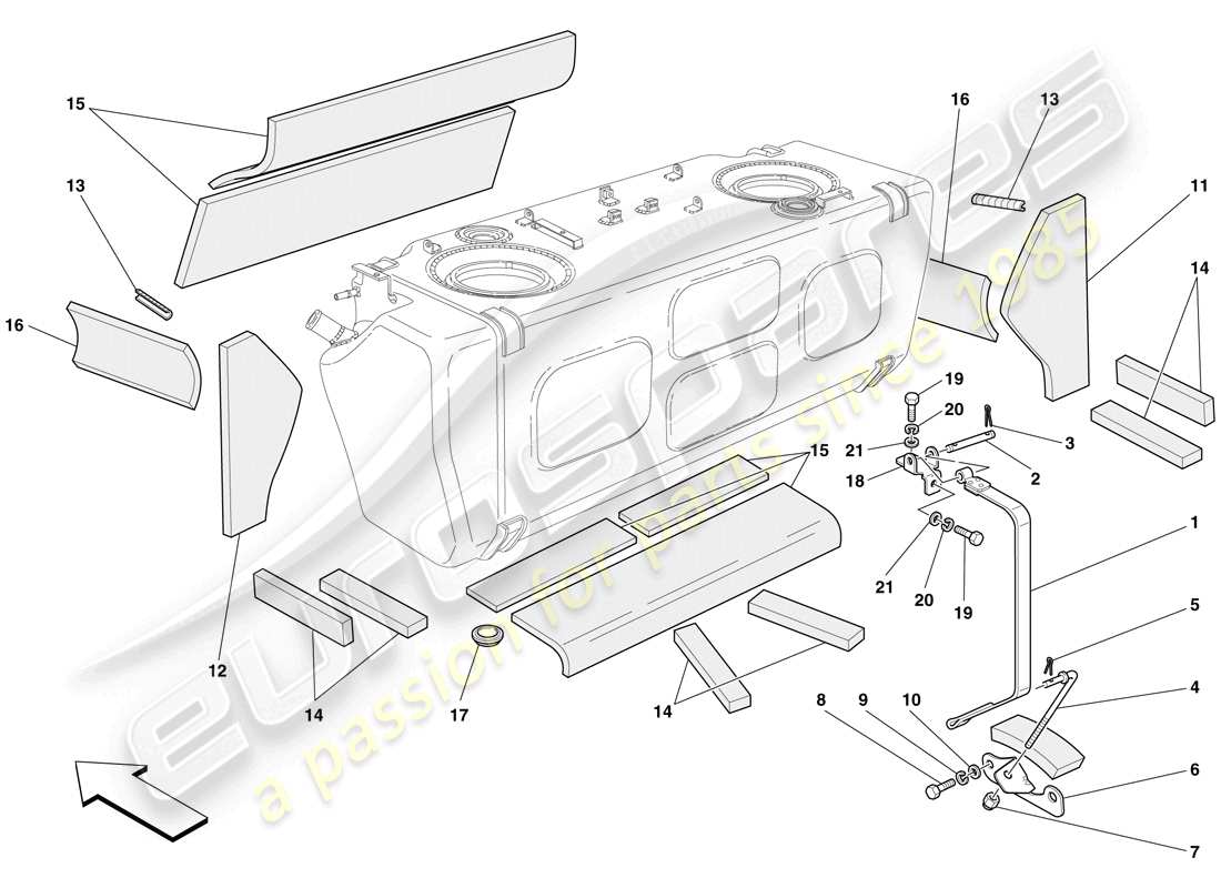Ferrari 612 Sessanta (Europe) FUEL TANK - INSULATION AND PROTECTION Parts Diagram