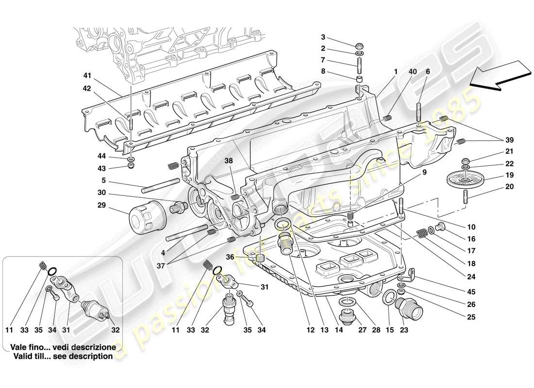 Ferrari 612 Sessanta (Europe) Lubrication - Oil Sump and Filters Parts Diagram