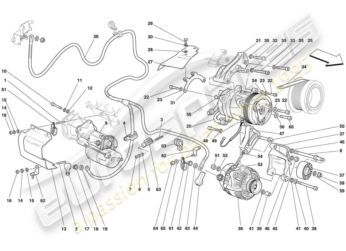 Ferrari 612 Sessanta (Europe) ALTERNATOR - STARTER MOTOR - AC COMPRESSOR Parts Diagram
