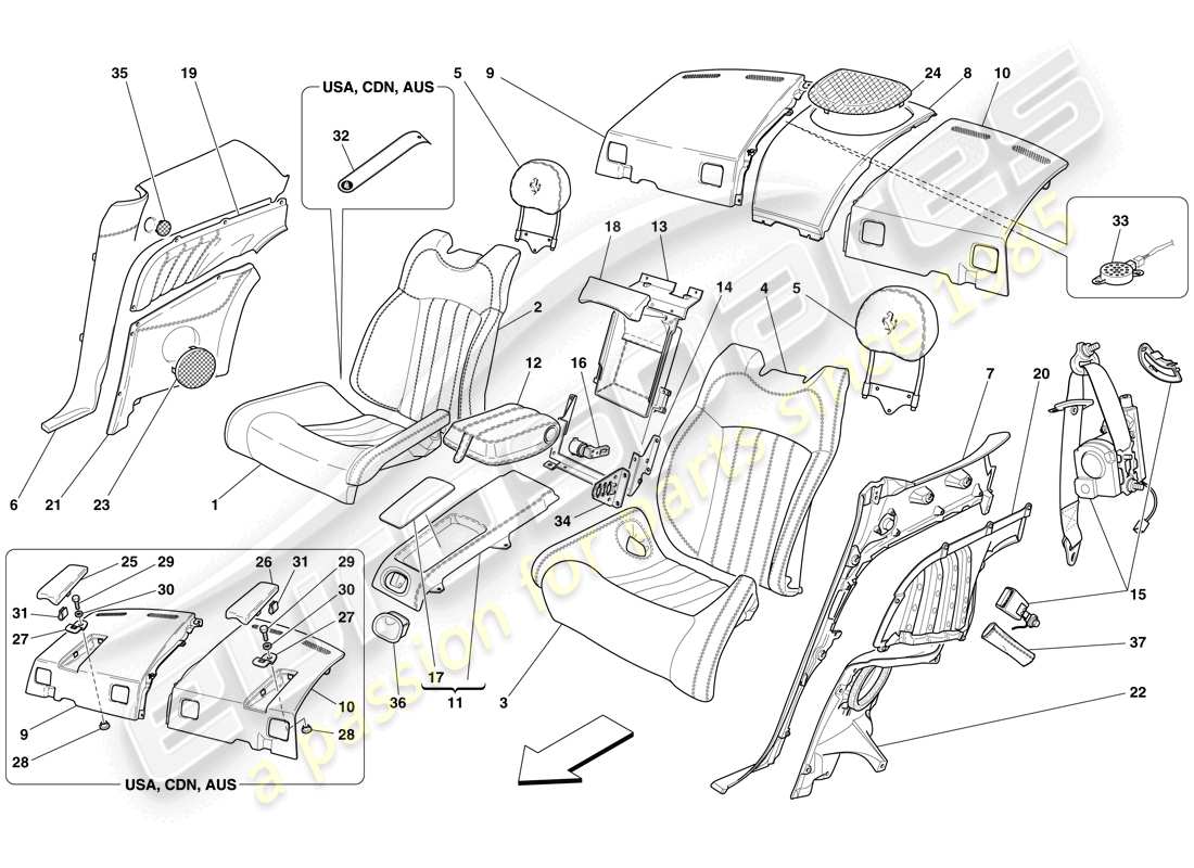 Ferrari 612 Sessanta (Europe) REAR SEAT - SEAT BELTS Parts Diagram