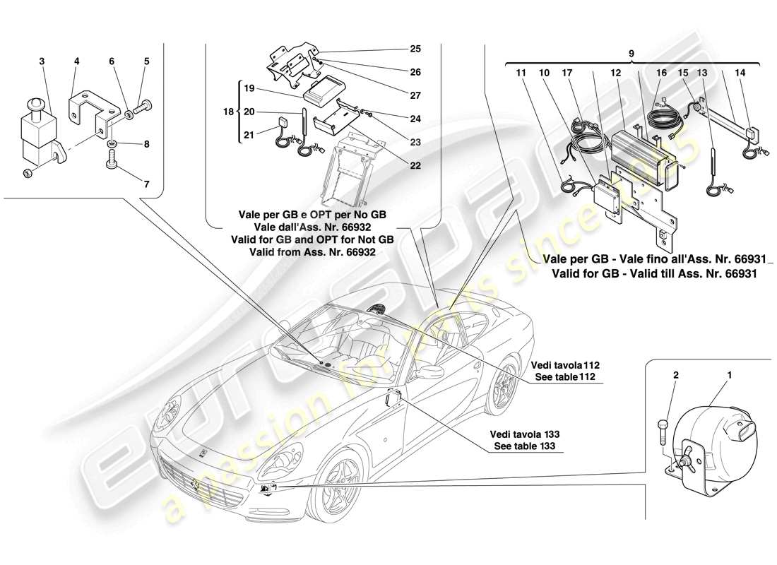 Ferrari 612 Sessanta (Europe) ANTITHEFT SYSTEM ECUs AND DEVICES Parts Diagram