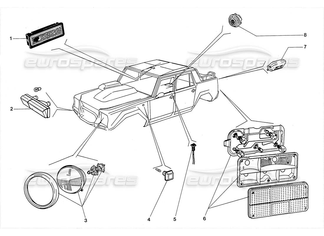 Lamborghini LM002 (1988) Lamps and Indicators Parts Diagram