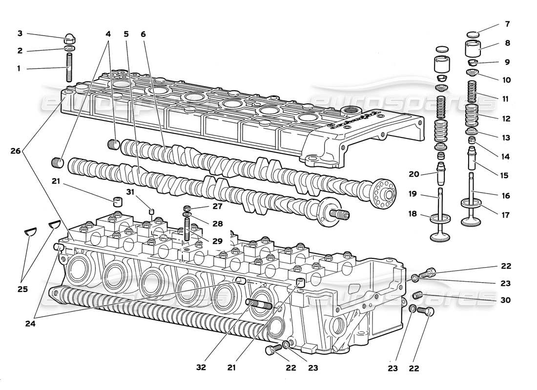 Lamborghini Diablo GT (1999) left cylinder head Parts Diagram