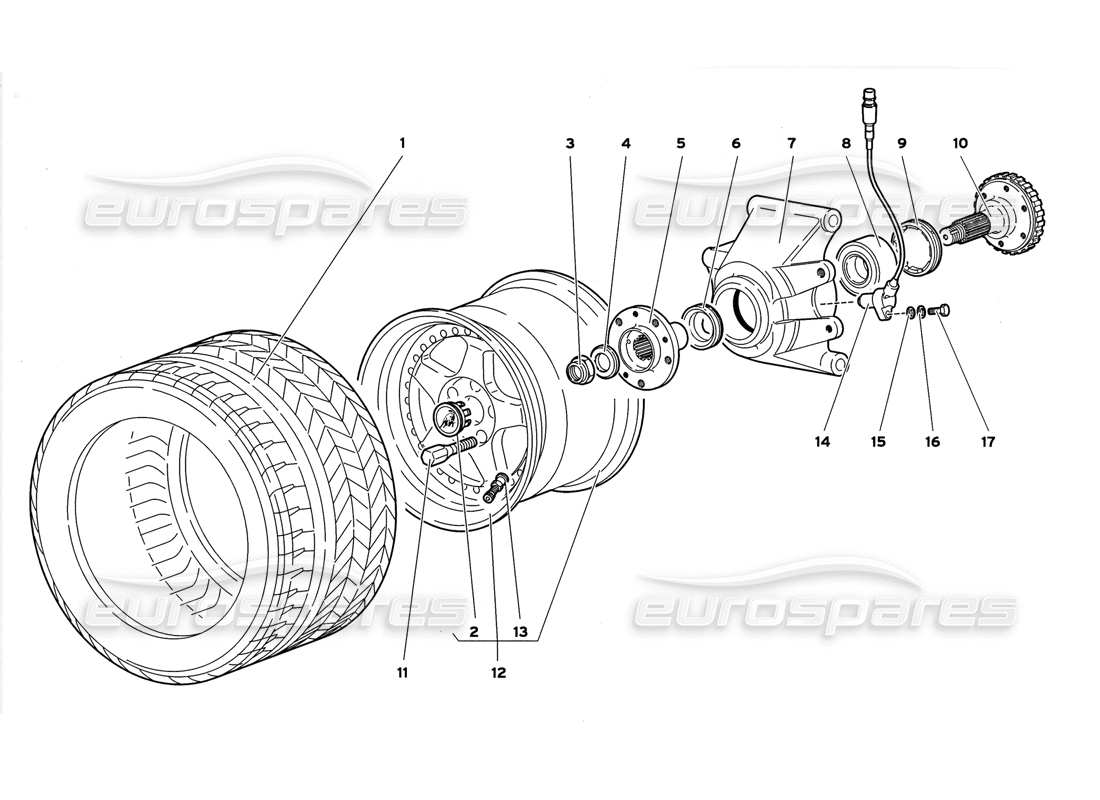 Lamborghini Diablo GT (1999) Rear Wheel and Hub Carrier Parts Diagram