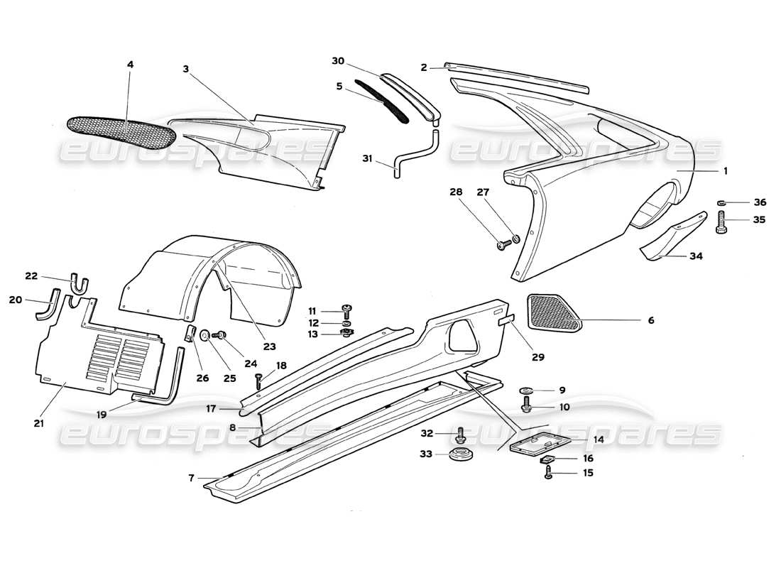 Lamborghini Diablo GT (1999) Body Elements - Left Flank Parts Diagram