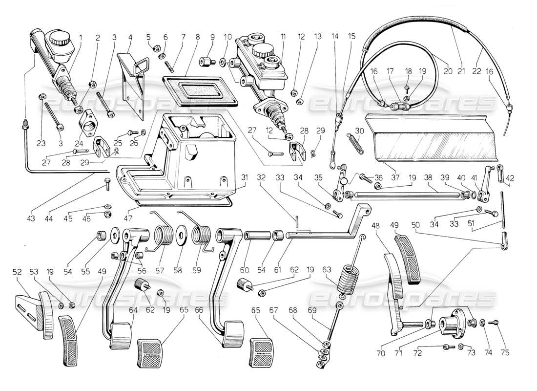 Lamborghini Jalpa 3.5 (1984) Rhd Pedals Parts Diagram