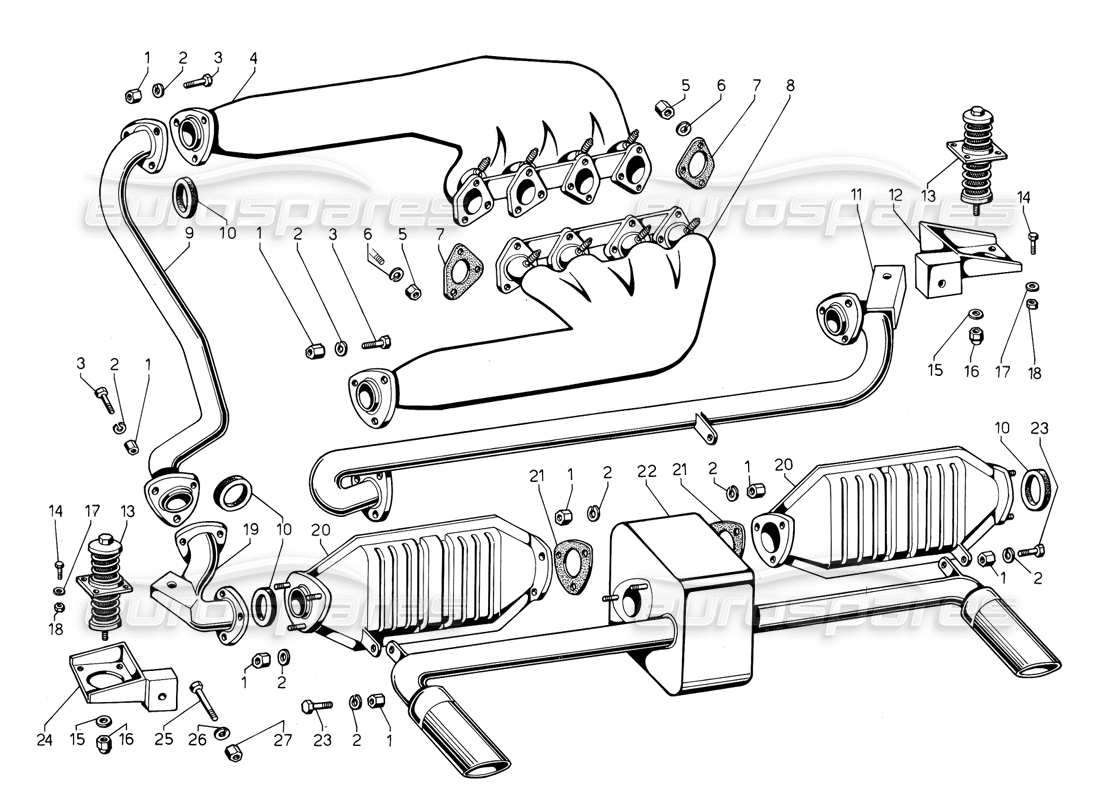 Lamborghini Jalpa 3.5 (1984) Exhuast Pipes (Valid for USA - May 1985) Parts Diagram