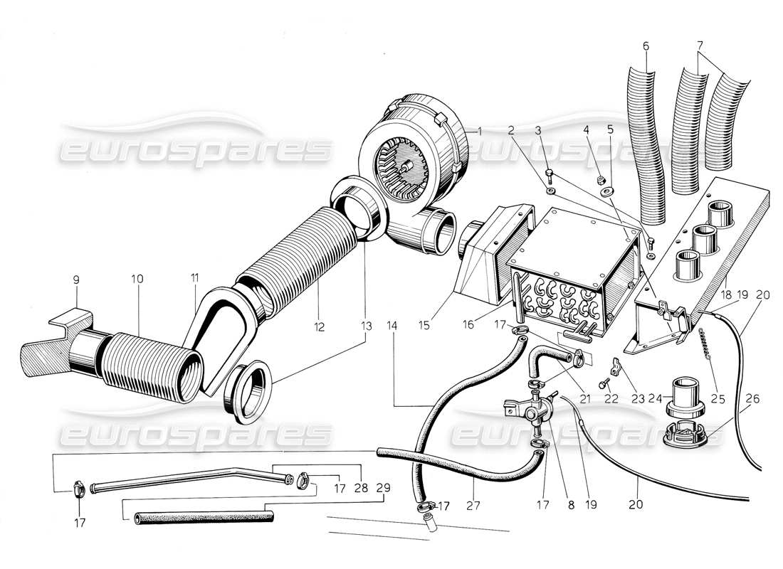 Lamborghini Jalpa 3.5 (1984) HEATER Parts Diagram