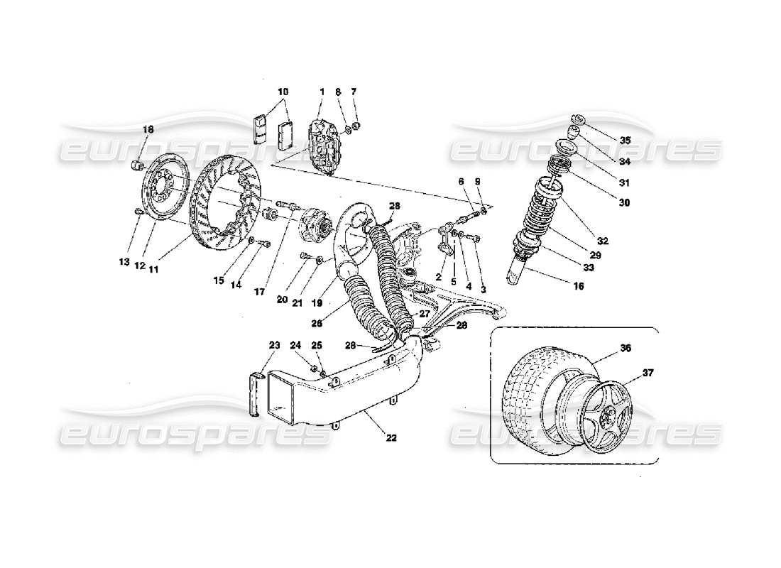 Ferrari 355 Challenge (1996) Brakes - Shock Absorbers - Front Air Intake - Wheels Parts Diagram