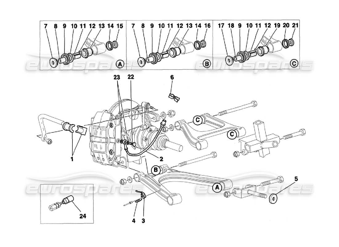 Ferrari 355 Challenge (1996) Rear Suspension and Brake Pipes Parts Diagram