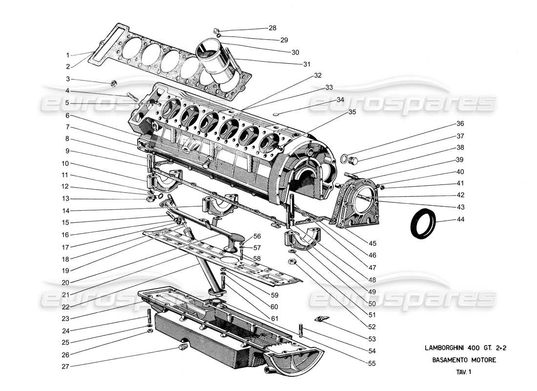 Lamborghini 400 GT crankcase Parts Diagram