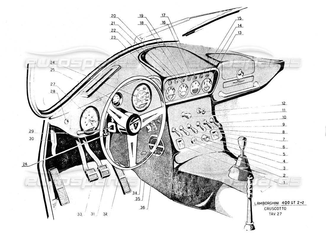 Lamborghini 400 GT Interior & Rubber seals Parts Diagram