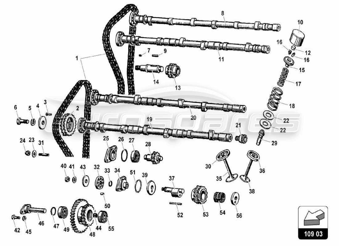 Lamborghini Miura P400 head timing system Parts Diagram
